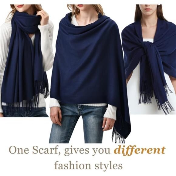 Pashmina Shawl Wraps for Women Blue - Picture 4 of 6